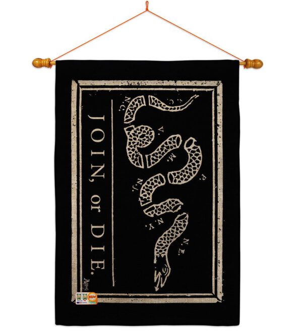 Black Join Or Die - Historic Americana Vertical Impressions Decorative Flags HG140725 Made In USA - Image 22