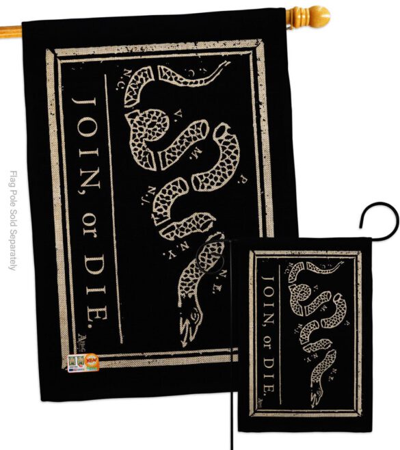 Black Join Or Die - Historic Americana Vertical Impressions Decorative Flags HG140725 Made In USA - Image 23