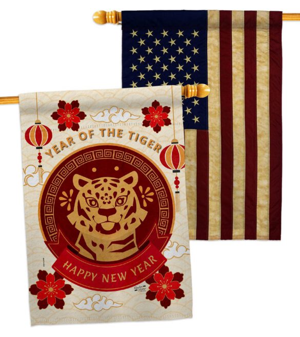 Happy Tiger Year - New Year Spring Vertical Impressions Decorative Flags HG130318 Made In USA - Image 8