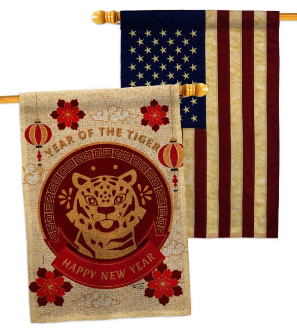 Happy Tiger Year - New Year Spring Vertical Impressions Decorative Flags HG130318 Made In USA - Image 29