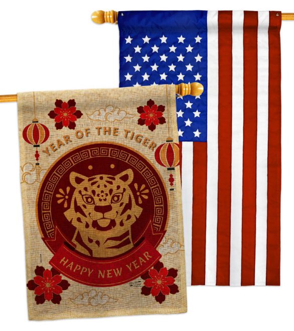 Happy Tiger Year - New Year Spring Vertical Impressions Decorative Flags HG130318 Made In USA - Image 31