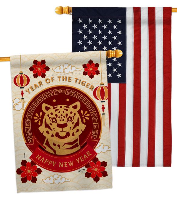 Happy Tiger Year - New Year Spring Vertical Impressions Decorative Flags HG130318 Made In USA - Image 15