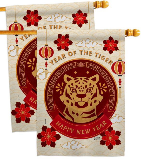 Happy Tiger Year - New Year Spring Vertical Impressions Decorative Flags HG130318 Made In USA - Image 12