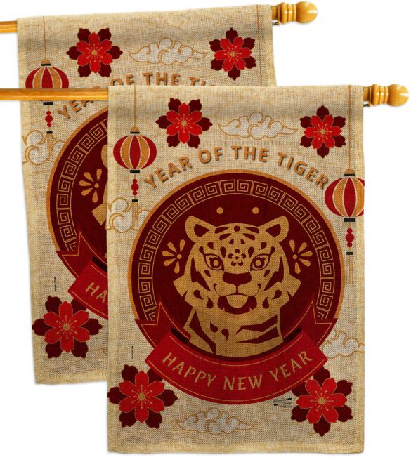Happy Tiger Year - New Year Spring Vertical Impressions Decorative Flags HG130318 Made In USA - Image 33