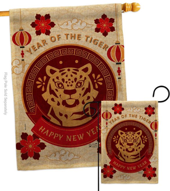 Happy Tiger Year - New Year Spring Vertical Impressions Decorative Flags HG130318 Made In USA - Image 24