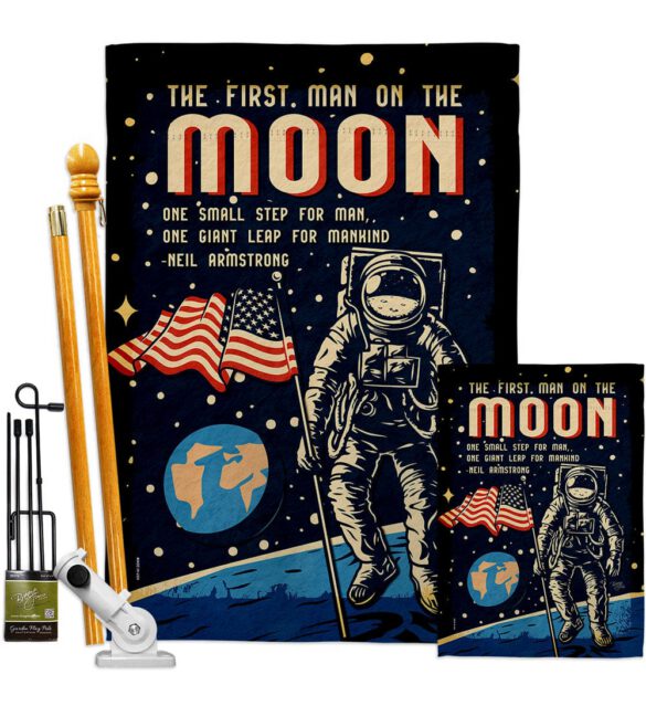 First Men On Moon - Military Americana Vertical Impressions Decorative Flags HG108624 Made In USA - Image 6