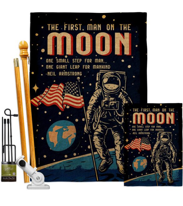 First Men On Moon - Military Americana Vertical Impressions Decorative Flags HG108624 Made In USA - Image 16