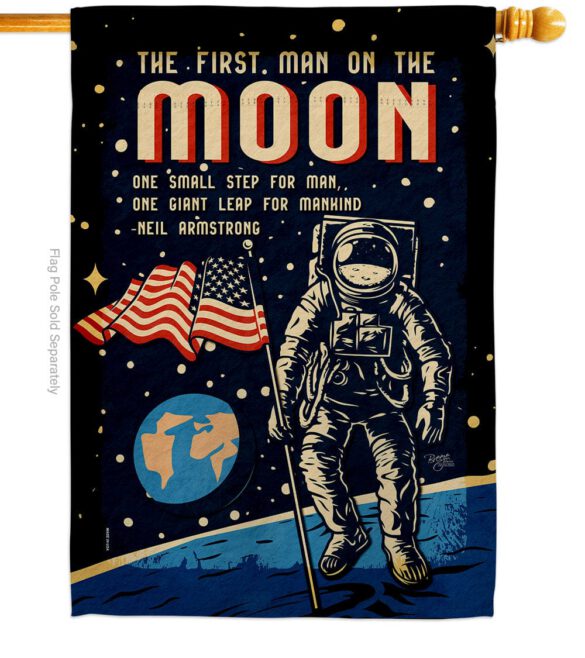 First Men On Moon - Military Americana Vertical Impressions Decorative Flags HG108624 Made In USA - Image 2