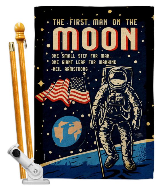 First Men On Moon - Military Americana Vertical Impressions Decorative Flags HG108624 Made In USA - Image 5