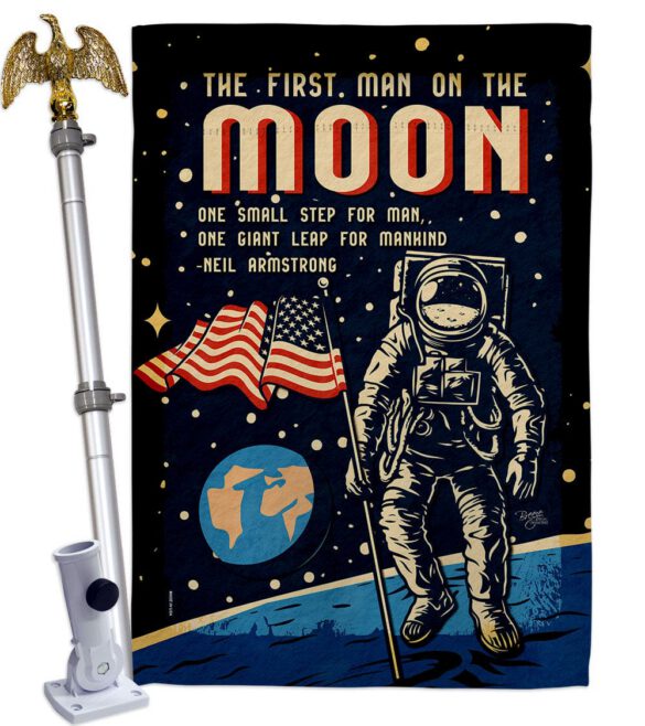 First Men On Moon - Military Americana Vertical Impressions Decorative Flags HG108624 Made In USA - Image 9