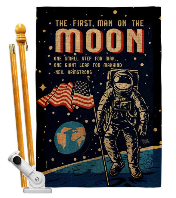 First Men On Moon - Military Americana Vertical Impressions Decorative Flags HG108624 Made In USA - Image 15