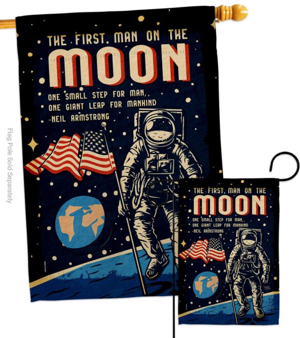 First Men On Moon - Military Americana Vertical Impressions Decorative Flags HG108624 Made In USA - Image 3