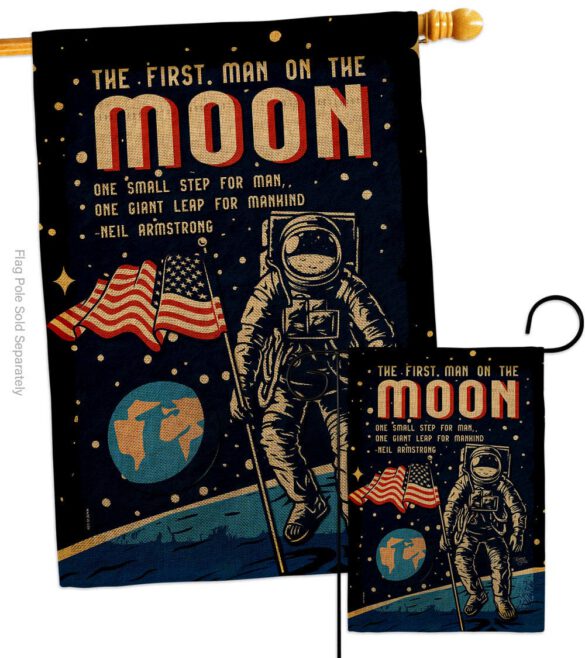 First Men On Moon - Military Americana Vertical Impressions Decorative Flags HG108624 Made In USA - Image 13