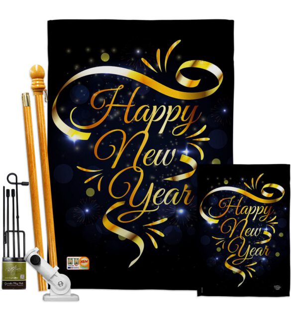 Gold Happy New Year - New Year Winter Vertical Impressions Decorative Flags HG192047 Made In USA - Image 6