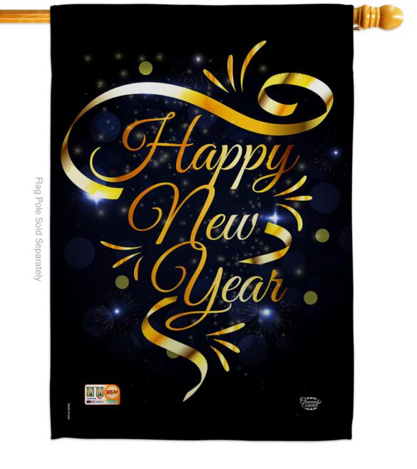 Gold Happy New Year - New Year Winter Vertical Impressions Decorative Flags HG192047 Made In USA - Image 2