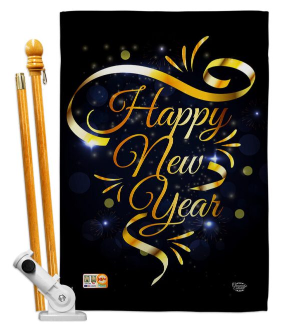 Gold Happy New Year - New Year Winter Vertical Impressions Decorative Flags HG192047 Made In USA - Image 5
