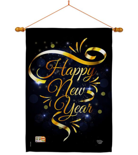 Gold Happy New Year - New Year Winter Vertical Impressions Decorative Flags HG192047 Made In USA - Image 14