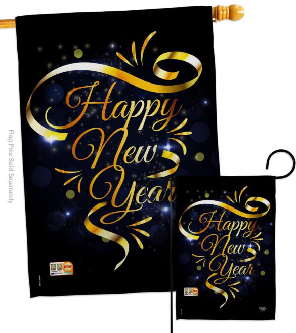 Gold Happy New Year - New Year Winter Vertical Impressions Decorative Flags HG192047 Made In USA - Image 3