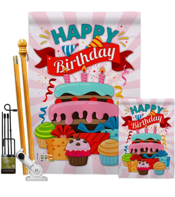 Happy Birthday Cake - Party & Celebration Special Occasion Vertical Impressions Decorative Flags HG137080 Made In USA - Image 6