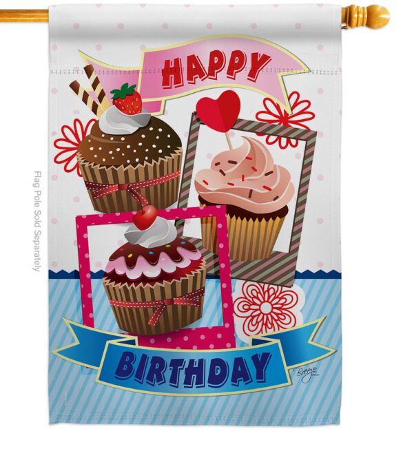 Birthday Cupcake - Party & Celebration Special Occasion Vertical Impressions Decorative Flags HG115096 Made In USA - Image 2