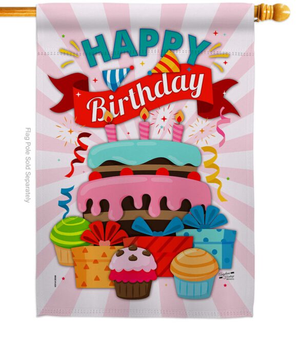 Happy Birthday Cake - Party & Celebration Special Occasion Vertical Impressions Decorative Flags HG137080 Made In USA - Image 2