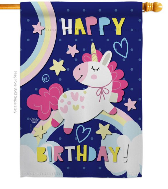 Cute Unicorn Birthday - Party & Celebration Special Occasion Vertical Impressions Decorative Flags HG192166 Made In USA - Image 2