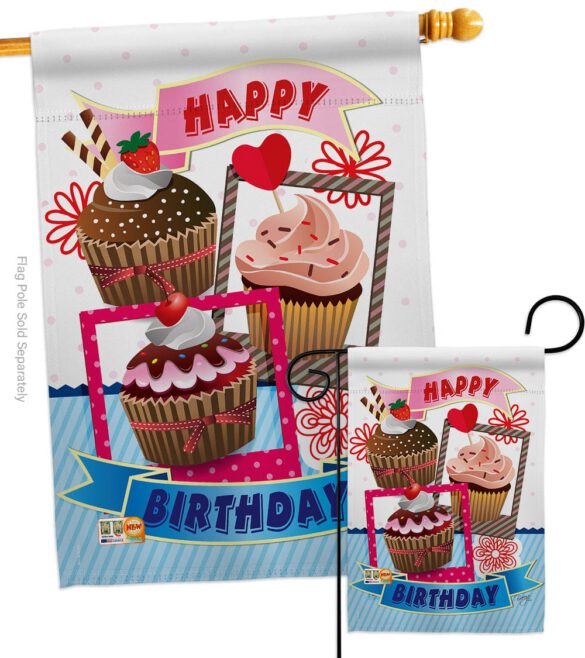 Birthday Cupcake - Party & Celebration Special Occasion Vertical Impressions Decorative Flags HG115096 Made In USA - Image 3