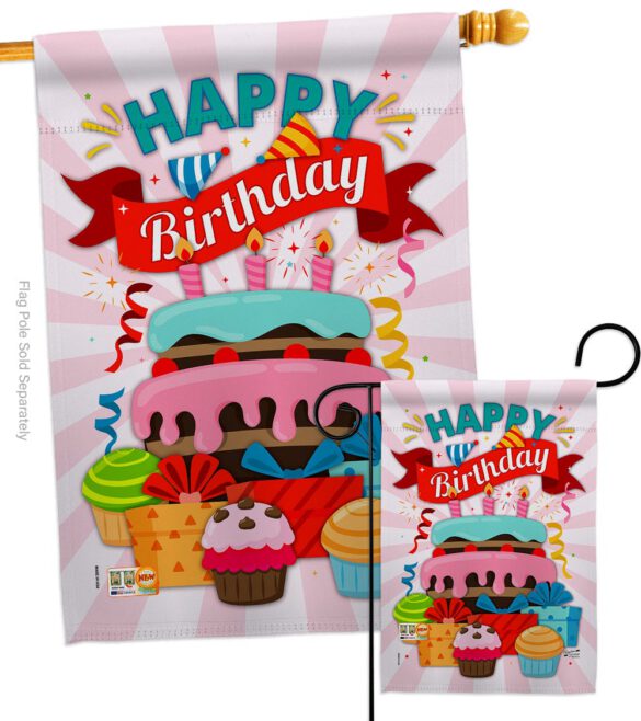 Happy Birthday Cake - Party & Celebration Special Occasion Vertical Impressions Decorative Flags HG137080 Made In USA - Image 3