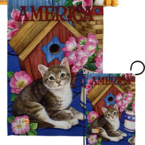 America Proud Kitten Cat - Patriotic Americana Vertical Impressions Decorative Flags HG191215 Made In USA