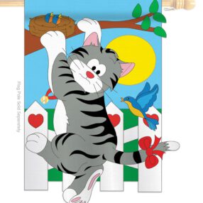 Climbing Cat - Pets Nature Vertical Applique Decorative Flags HG110028