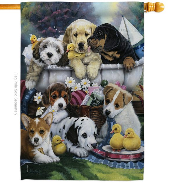 Bath Time Pups - Pets Nature Vertical Impressions Decorative Flags HG110046 Made In USA - Image 3