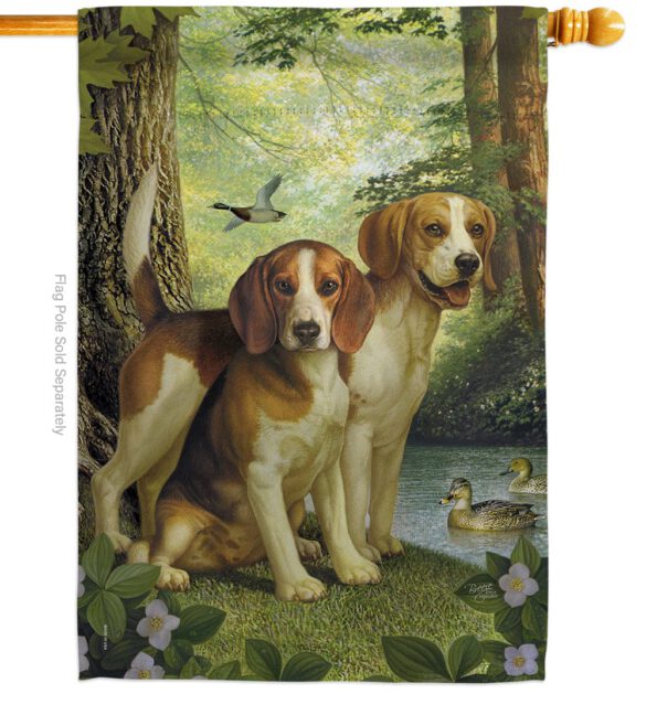 Beagles And Duck - Pets Nature Vertical Impressions Decorative Flags HG110068 Made In USA - Image 2