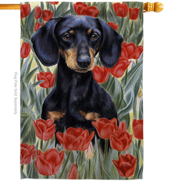Dachsund In Tulips - Pets Nature Vertical Impressions Decorative Flags HG110080 Made In USA - Image 2