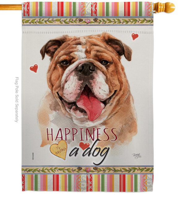Bulldog Happiness - Pets Nature Vertical Impressions Decorative Flags HG110188 Made In USA - Image 2