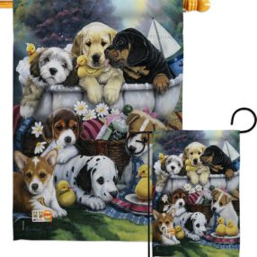 Bath Time Pups - Pets Nature Vertical Impressions Decorative Flags HG110046 Made In USA