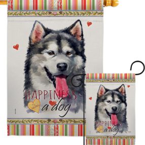 Alaskan Malamute Happiness - Pets Nature Vertical Impressions Decorative Flags HG110142 Made In USA