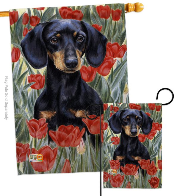 Dachsund In Tulips - Pets Nature Vertical Impressions Decorative Flags HG110080 Made In USA - Image 3