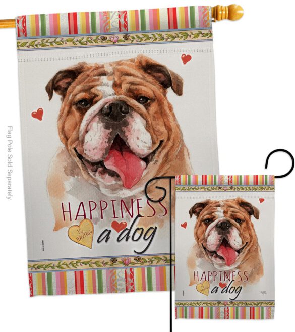 Bulldog Happiness - Pets Nature Vertical Impressions Decorative Flags HG110188 Made In USA - Image 3