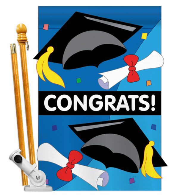 Congrats - School & Education Special Occasion Vertical Applique Decorative Flags HG115048 - Image 2