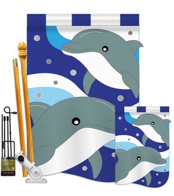 Dolphins - Sea Animals Coastal Vertical Applique Decorative Flags HG107025 - Image 6