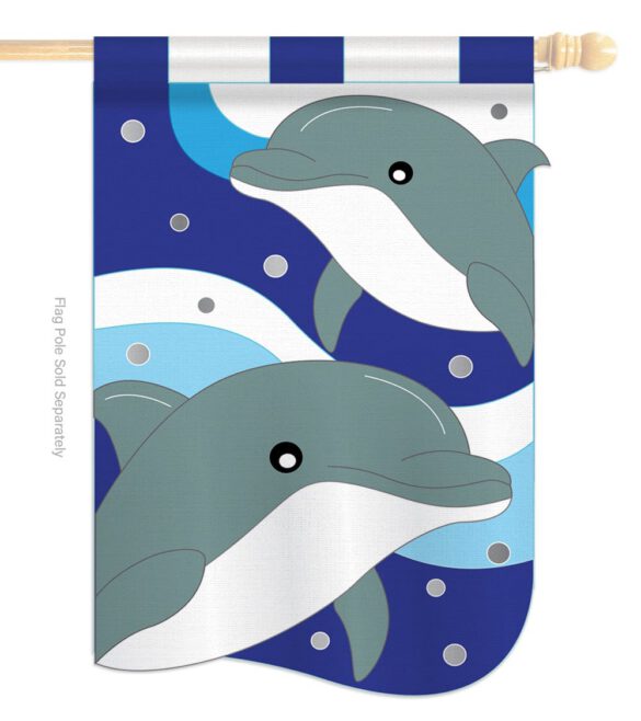 Dolphins - Sea Animals Coastal Vertical Applique Decorative Flags HG107025 - Image 2