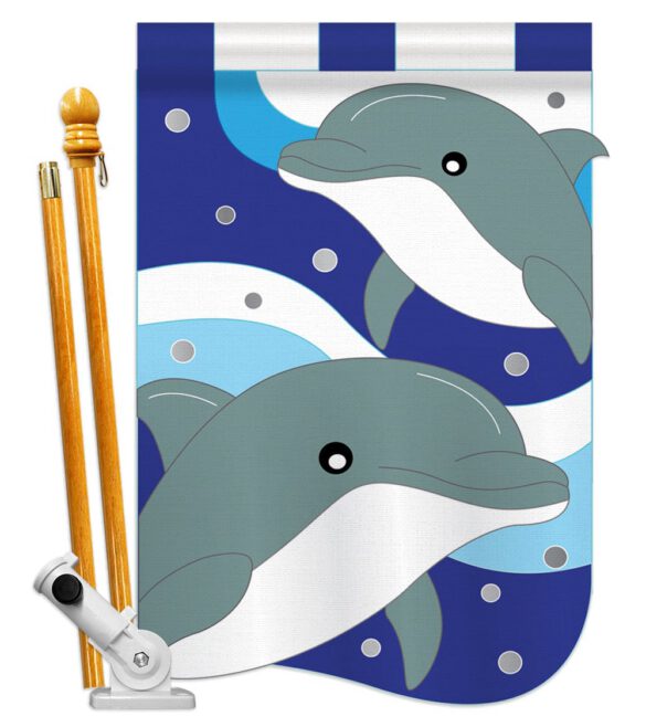Dolphins - Sea Animals Coastal Vertical Applique Decorative Flags HG107025 - Image 5
