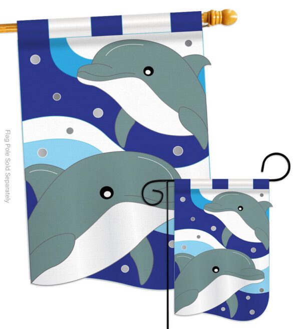 Dolphins - Sea Animals Coastal Vertical Applique Decorative Flags HG107025 - Image 3