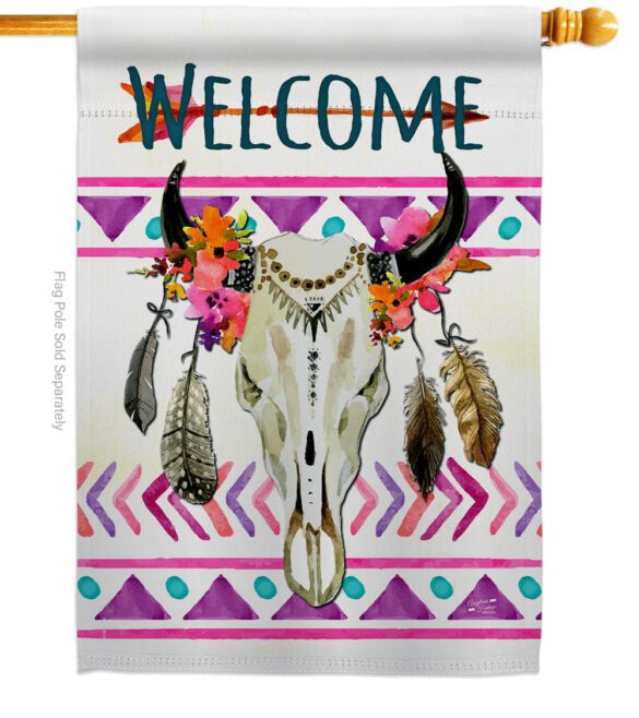 Bohemian Bull Skull - Southwest Country & Primitive Vertical Impressions Decorative Flags HG137009 Made In USA - Image 2