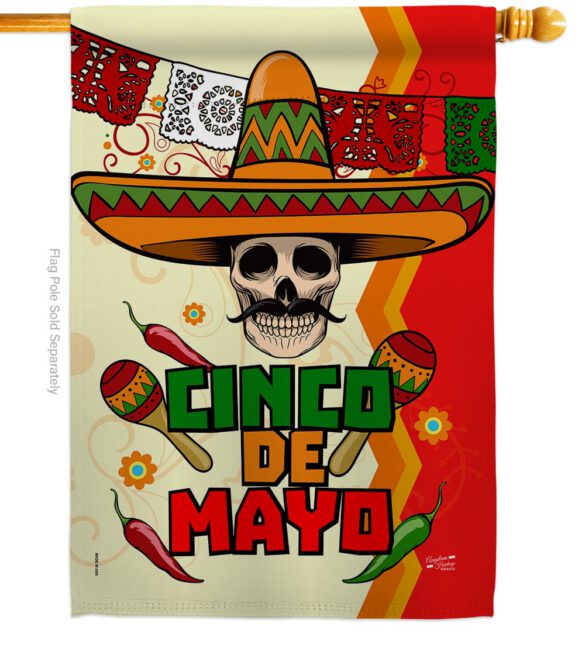 Calavera Cinco de Mayo - Southwest Country & Primitive Vertical Impressions Decorative Flags HG137045 Made In USA - Image 2