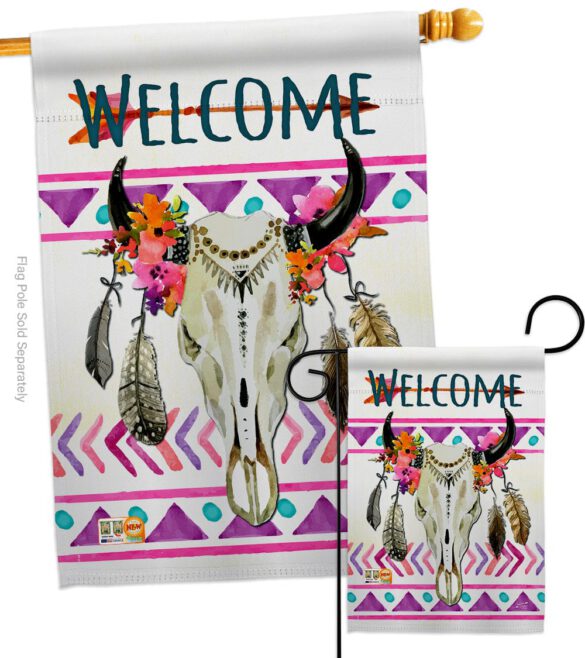 Bohemian Bull Skull - Southwest Country & Primitive Vertical Impressions Decorative Flags HG137009 Made In USA - Image 3