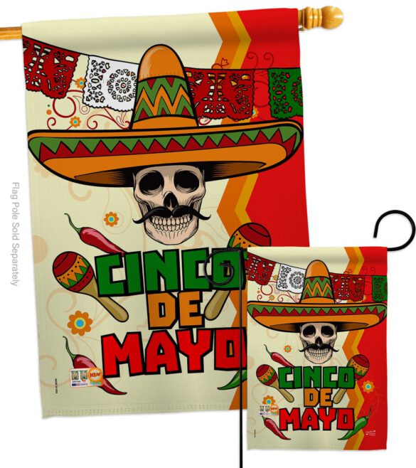 Calavera Cinco de Mayo - Southwest Country & Primitive Vertical Impressions Decorative Flags HG137045 Made In USA - Image 3