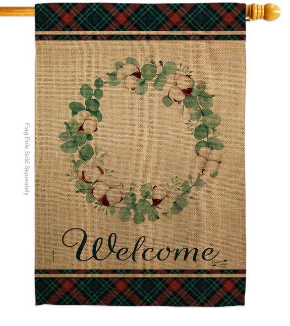 Cotton Eucalyptus Wreath - Sweet Home Inspirational Vertical Impressions Decorative Flags HG137244 Made In USA - Image 2