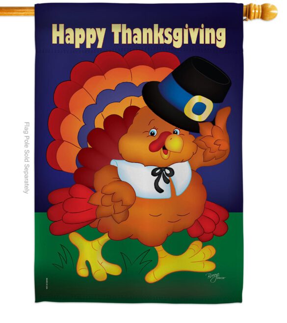 Happy Thanksgiving Turkey - Thanksgiving Fall Vertical Impressions Decorative Flags HG113037 Made In USA - Image 2
