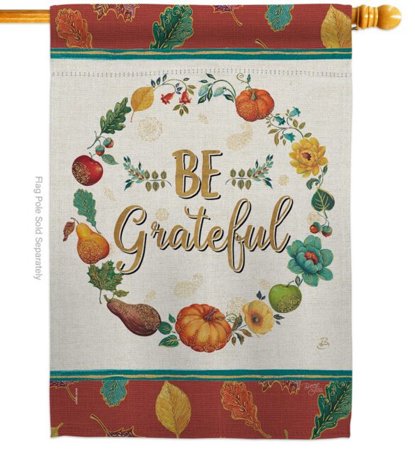 Be Grateful - Thanksgiving Fall Vertical Impressions Decorative Flags HG113071 Made In USA - Image 3